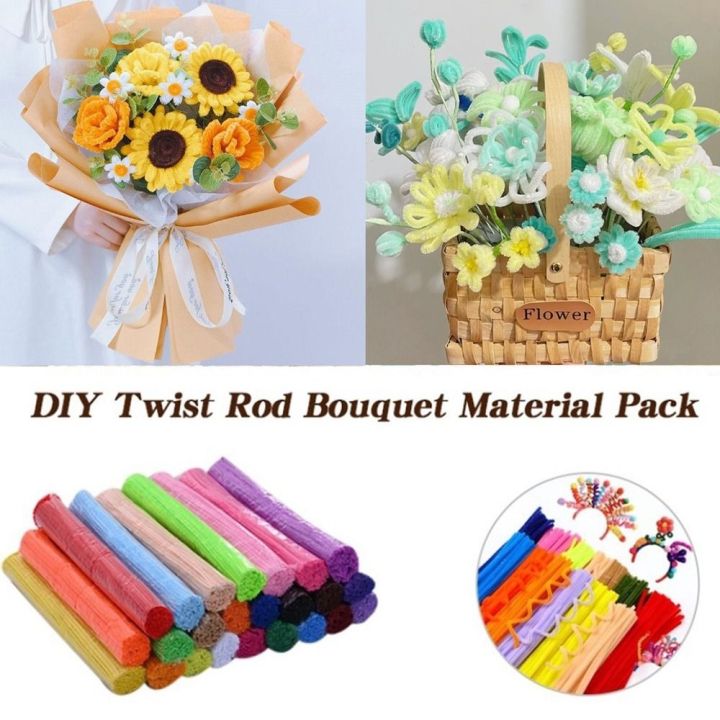 Durable Tulip Rose Macaron Color Fuzzy Wire Encrypted Fur Material Package Plush Strip Super Density Root Top Knitting DIY Flower Bouquet
