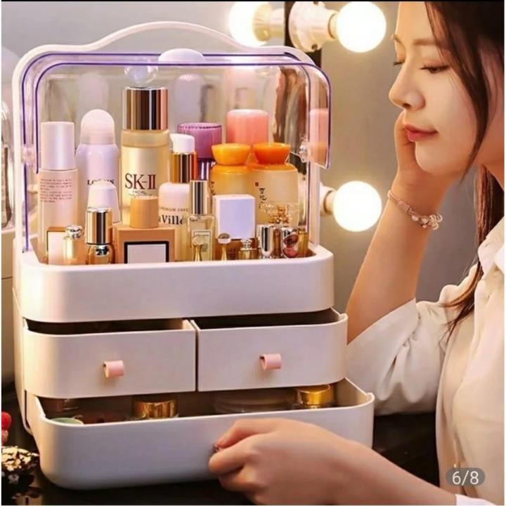 Mylecart Makeup Organizer, Waterproof&Dustproof Cosmetic Organizer Box with Lid Fully Open Makeup Display Boxes, Skincare Organizers Makeup Caddy Holder for Bathroom, Dresser, Countertop Bedroom-White