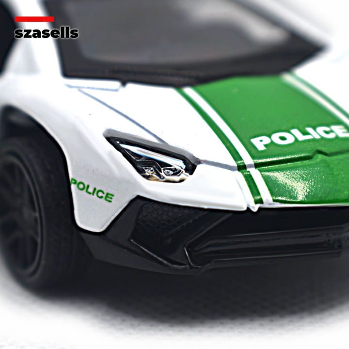 Diecast Metal Car 1/38 White Super Cop Car Edition Front Doors Open Gallardo Mercilago- Size Approx. 4 inch - Collectible Pull Back Vehicle for Hobby Collection and Simulation Play by SZASELLS