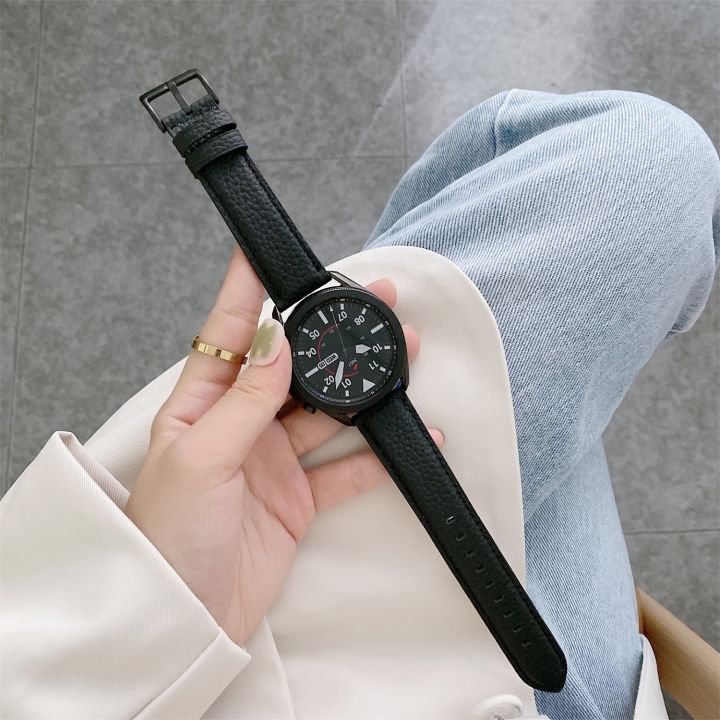 For Samsung Galaxy Watch 3 45mm Sewing Litchi Texture Leather Replacement Strap Watchband