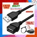 5M USB EXTENSION CABLE 5 METER MALE TO FEMALE USB 2.0 EXTENSION CORD CABLE LEAD 5 METER HIGH QUALITY Black. 