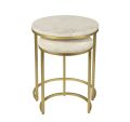 2 Pieces Nesting Tables Set Marble Sheet Top With Rode Iron Base Frame (Coffee table & Side Table). 