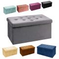 New Velvet Ottoman Storage Benches Folding Stool Soft Cushion Footrest Toy Storage Box Seat for Living Room Poof Foot Stool,38x76cm. 