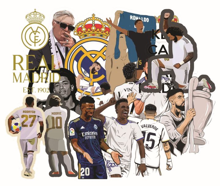 Multiple Real Madrid Stickers Of Your Choice Available in Single, Pack of 3, 5, 8. 12, 15 Best Quality Aesthetic Cool Stickers For Club Lovers