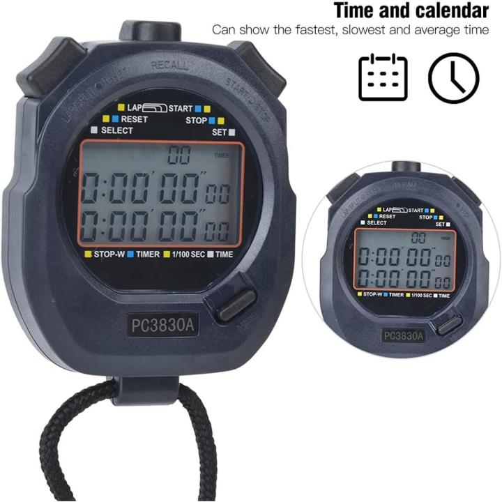 TGOON Sports Stopwatch, Countdown Timer CR-2032 Button Lithium Battery PC3830A, ABS Sports Running Stopwatch Electronic Track and Field Countdown Stop Watch
