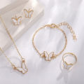 1Set Fashion Exquisite Simple Versatile Butterfly Necklace Bracelet Earrings Ring For Women Girls Wedding Party Jewelry Set Gift BYJ. 
