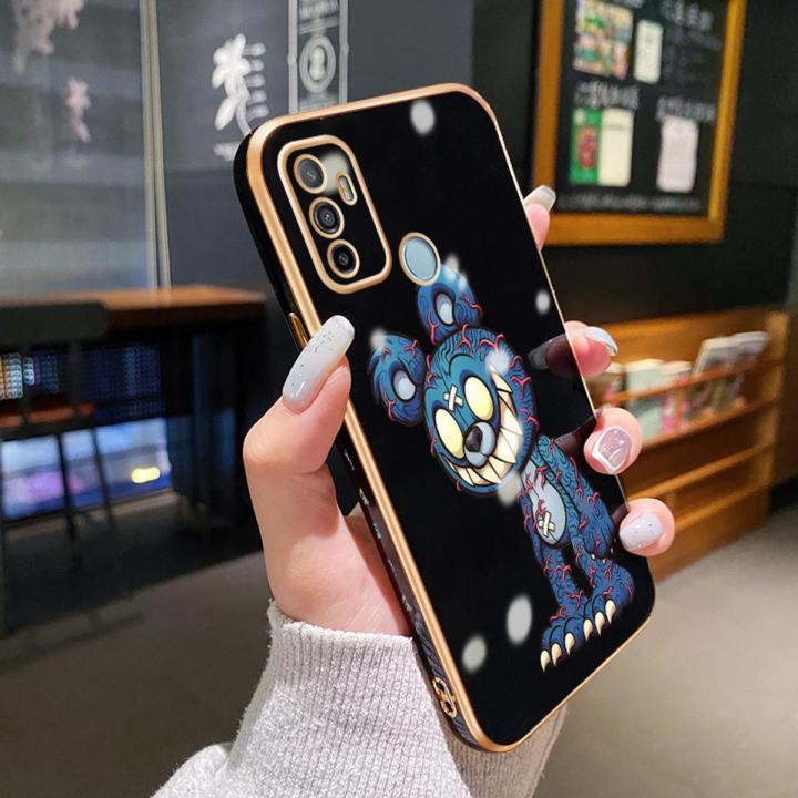 JIUMOO For OPPO A32 Case Side Edge Square New Design Phone Cases Thin Plating Pattern Casing Cartoon Fashion Monster Full Back Cover Camera Protection Shockproof Softcase