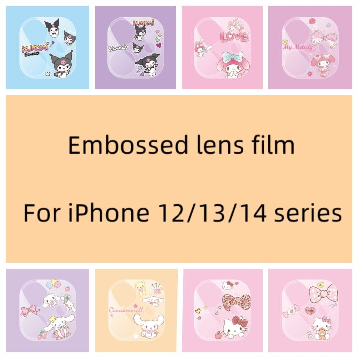 【Dinner Ronvsa】Cartoon Full Cover Transparent Camera Lens Glass for iPhone 12Mini 13 14 Pro Max Cute Sanrio Hello Kitty Kuromi Screen Protector