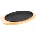 Sizzler Plate Non Stick Tray with Wooden Base 10 inches x 6 inches Pan Hot Plate Sizzling Pan Steak Plate. 