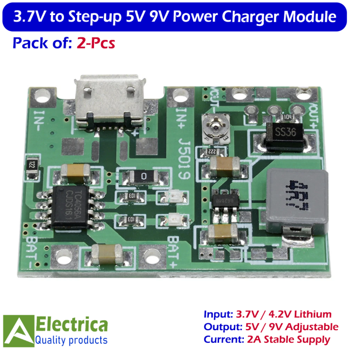 2Pcs Micro USB J5019 3.7V to 5V/9V 2A DC-DC Lithium Battery Charger & Boost Converter Module for Router Backup Power by Electrica