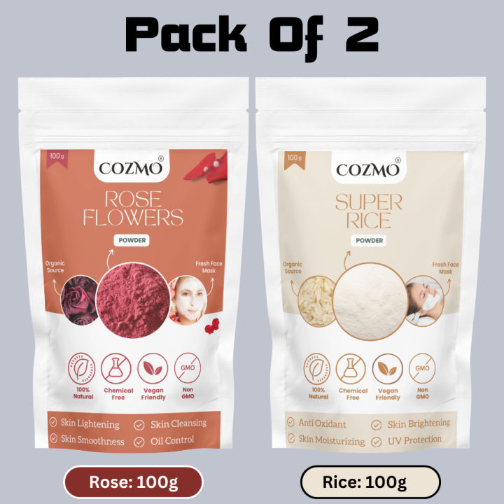 Pink Rice Powder Pack of 2 - Rose Petals Powder + Pure Rice Powder | 100% Natural ...