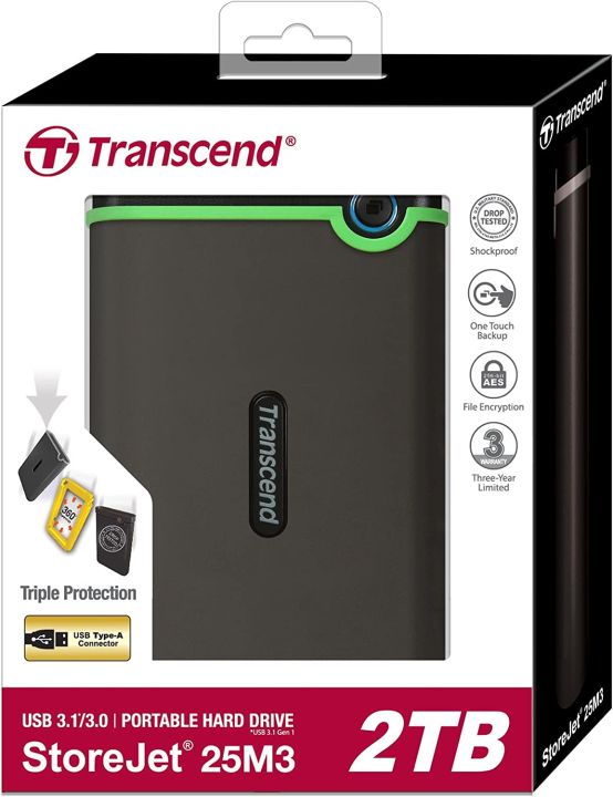 Transcend 2 TB 2.5 inch USB 3.0 Military-Grade Shock Resistance Portable Hard Drive