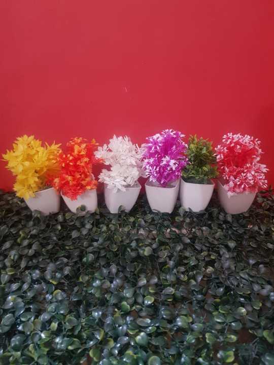 Pack of 6 Mini Plant Artificial Decoration Piece with pot Best for home & Office Decoration purpose