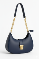 Trendy Faux Leather Crescent Bag – Gold Chain & Turn-Lock. 
