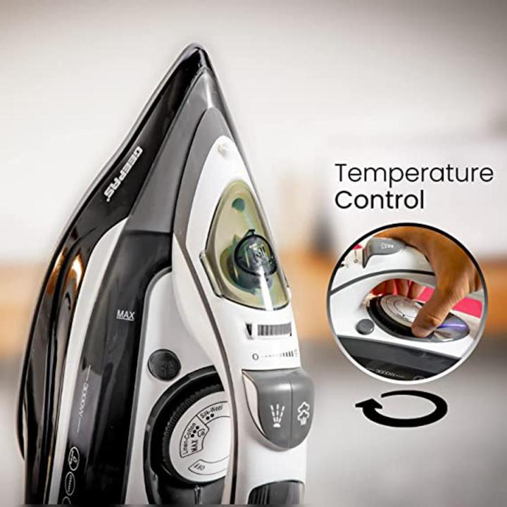 Geepas Steam Iron - 2 in 1 Dry & Steam Iron with Ceramic Soleplate – Adjustable Temperature Control – Dry Ironing, Spray Function & Burst of Steam - 400 ml Water Tank, Anti-Drip, 3000 Watts ( 2 years Warranty )