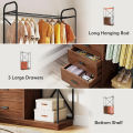 Customised Freestanding Clothes Rack with 3 Drawers, Industrial Garment Rack Wardrobe Closet with Hanging Rod, Heavy Duty Wood Closet Organizer for Bedroom, Customizable. 