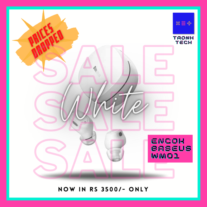 100 % Original Baseus Encok WM01, TWS Bluetooth 5.0, Wireless Earphones (Headset) - White