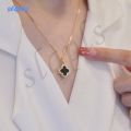 1 Pc Zircon Four-leaf Clover Necklace Double Sided Shell Clavicle Necklace for Woman Gift. 