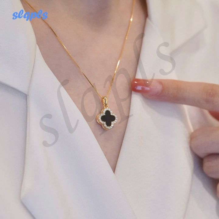 1 Pc Zircon Four-leaf Clover Necklace Double Sided Shell Clavicle Necklace for Woman Gift