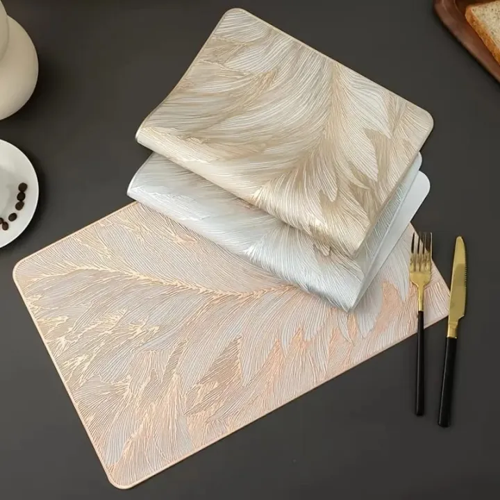 Coaster Mat Pvc 2/4/6 PVC Placemats & Coaster Golden Color Geometric Hollow Out Rose ...