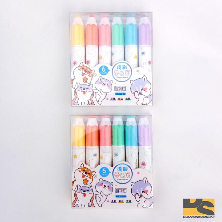 Pack of 2 Mini Cute Pencil Shape Colourful Highlighter Markers, 6pcs/set Highlighter Pens total 12 pcs highlighters| Cute stationary items for girls