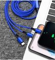 3 in 1 Multi Charging USB Type C Cable Lightning , Android / Iphone / Ipad - 1.2M -Blue. 