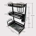 3 Tier Metal Countertop Kitchen Spice Rack Standing Corner Shelf Removable Seasoning Organizer Jars Bottle Storage Knife Utensils Holder with 3 Hooks, Black. 