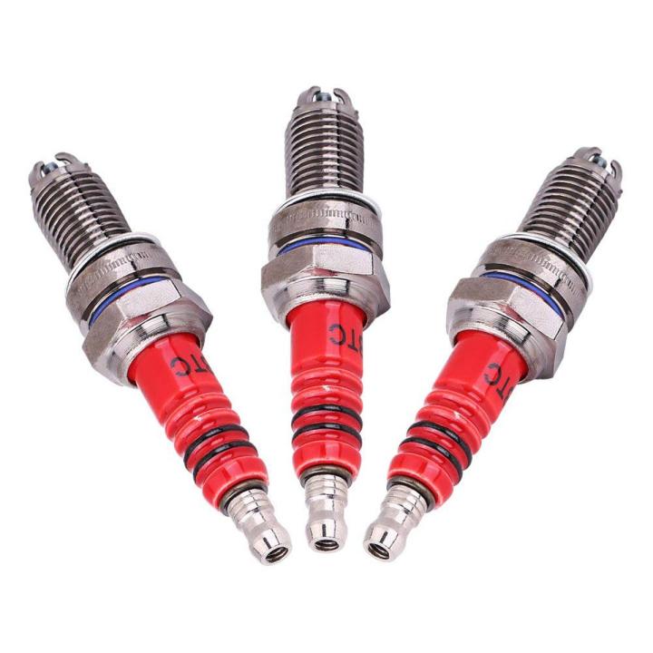 3pcs D8TC 3 Electrode Spark Plug, Racing Spark Plug with 3 Electrode for CG 125 150 200cc CF250 Motorcycle Scooter ATV Quads