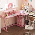 48 Inch L-Shaped Gaming Desk, Smooth Surface& Power Outlets Black - Pink - White   (Customised). 