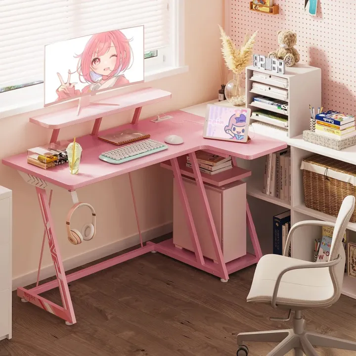 48%20Inch%20L-Shaped%20Gaming%20Desk,%20Smooth%20Surface&%20Power%20Outlets%20Black%20-%20Pink%20-%20White%20%20%20(Customised)%20-%20Image%202
