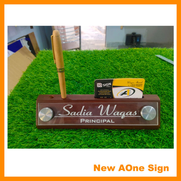 CUSTOMIZED TABLE NAME PLATE IN CARD MOBILE AND PEN HOLDER INCLUDE