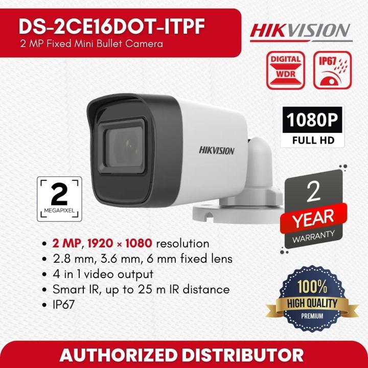 HIKVISION DS-2CE16D0T-ITPF(C) 2 MP Fixed Mini Camera Turbo HD Products Turbo HD Cameras Value Series-Smart IR, up to 25 m IR distance Camera-1920 × 1080 resolution High Quality Camera-2.8 mm, 3.6 mm, 6 mm fixed lens Camera