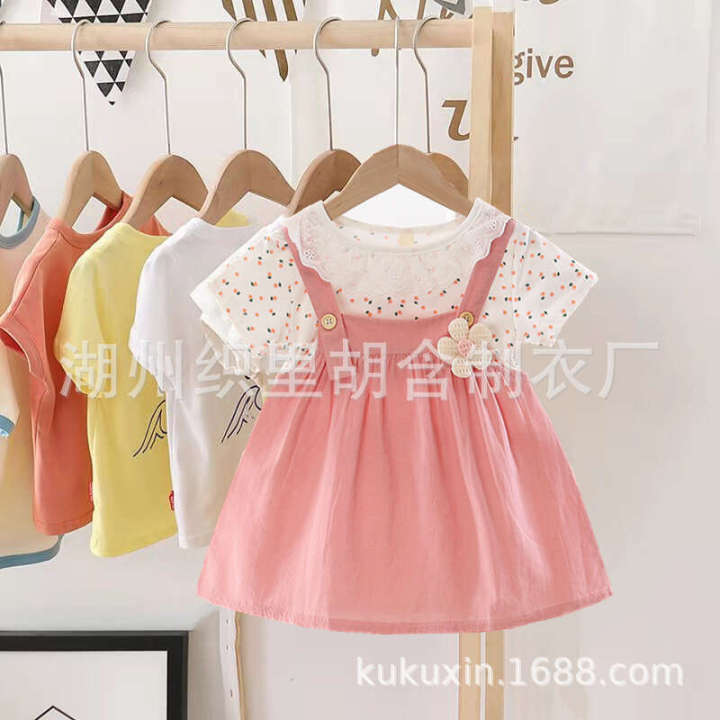 2024%20Summer%20New%20Girl's%20Round%20Neck%20Dress%20Baby%20Girl%20Cotton%20Fashion%20Sling%20Fake%20Two%20Princess%20Skirts%20-%20Image%203