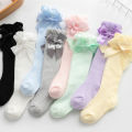 I LOVE DADDY&MUMMY-Summer Baby Girl Socks With Bow Cotton Mesh Breathable Kids Knee High Socks Children Toddler Cute Long White Pink Socks 0-3Y. 