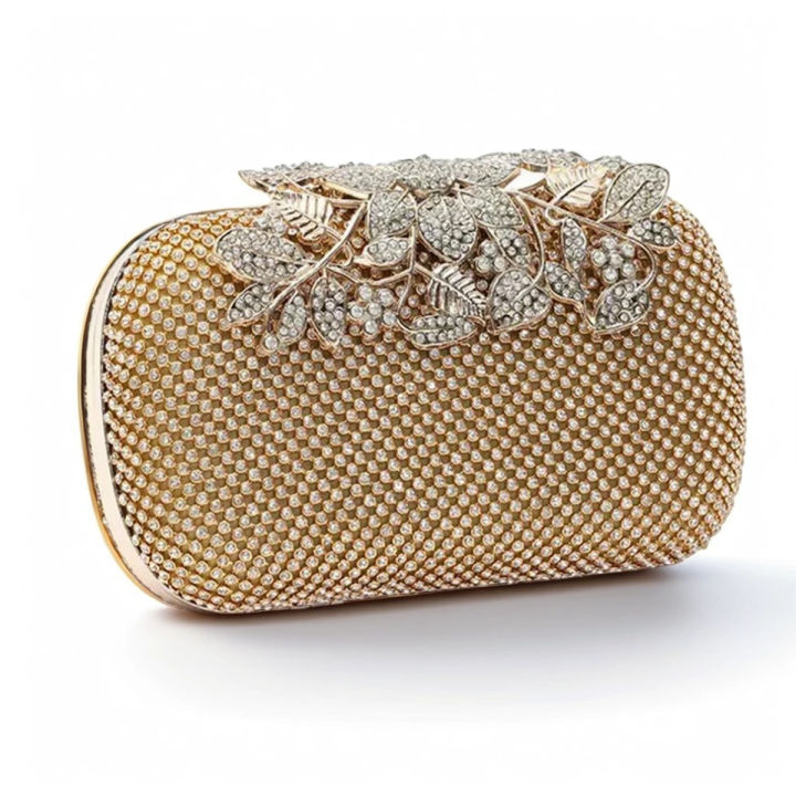 Gold Rhinestone Evening Clutch Purse Bridal Prom Bag Pillow Shape 16x12x5cm