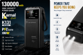 Kamal K131 130000mAh Power Bank with LED Camping Lamp | 60W PD Fast Charging Outdoor Portable Charger with Type-C, Micro USB & Lightning Input, Waterproof Digital Display Powerbank. 