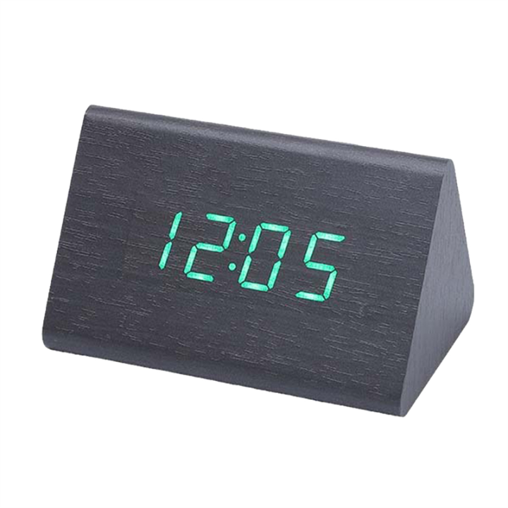 Digital Clock LED Wooden Alarm Clock Table Sound Control Electronic Clocks Desktop Home Table Decor Black