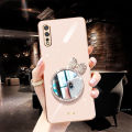 For Vivo S1 Back Cover + Bowknot Makeup Mirror Fashion Shiny Plating Square Bumper Bling Girls Phone Case Soft TPU Silicone Shockproof Back Cover. 