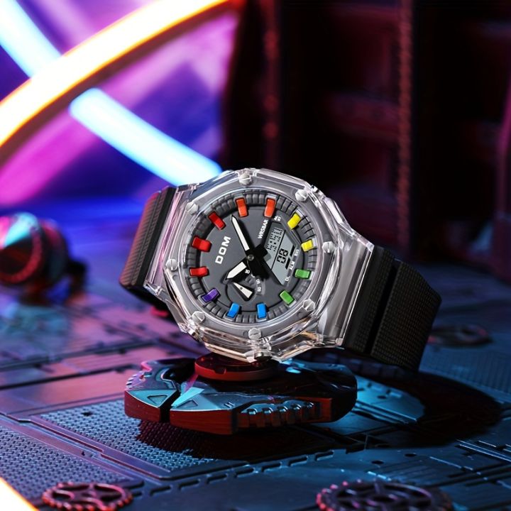 DOM Quartz Electronic Men's Watch, Dark Glow Digital Hands Display Silicone Strap Waterproof Youth Watch