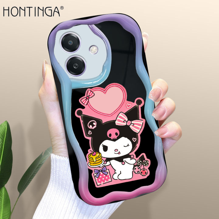 Hontinga for OPPO A3x Back Cover Cartoon Kuromi Pattern Phone Case Wavy Curved Edge Soft Silicone Cover