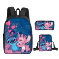 2023 New Stitch School Bag, Stitch Three-piece Set, Primary School Student Printed Cartoon Backpack, Shoulder Bag, Pencil Case Set. 