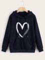 Women's Fashion Hoodie Heart-Printed Winter Collection Fleece Heart Hoodie & Pullover Kangaroo Pocket. 