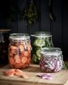 IKEA KORKEN Glass Jar with lid (rubber seal), Clear, Red Brown, patterned light beige, Green, 1 Liter – Air Tight 1000 ML. 