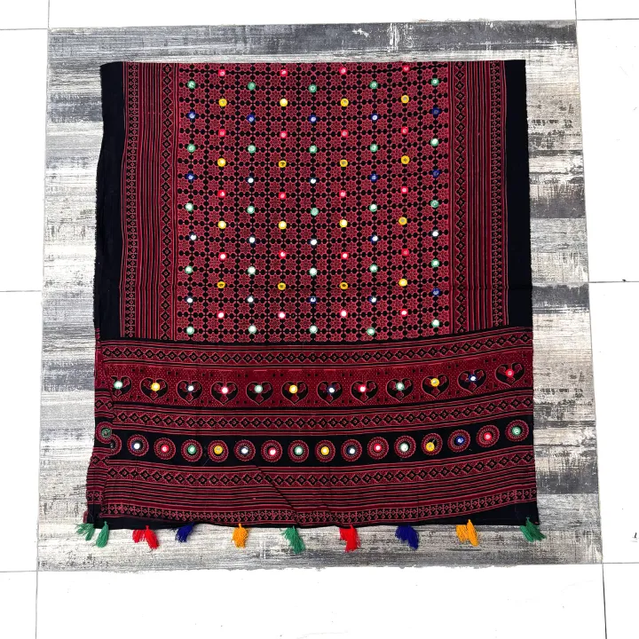Sindhi%20Ajrakh%20Chaddar%20hand%20crafted%20with%20Embroidered%20Sequins%20for%20ZENZ%20Vintage%20Women's%20Pakistani%20Traditional%20Wear%20Fashion%20-%20Image%203
