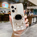 For Xiaomi Redmi Note 12 / Note 12 Pro / Note 12S Back Cover with Lanyard + Cartoon Astronaut Folding Stand Luxury 6D Plating Square Bumper Phone Case Shiny Soft Silicone Full Camera Protection Cases Pouch. 