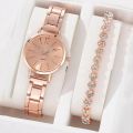 Fopul Mall Luxury Women's Wristwatch Set - Simple Dial and Hollow Strap Fashion, Gold Bracelet and Quartz Watch 2pcs Set. 