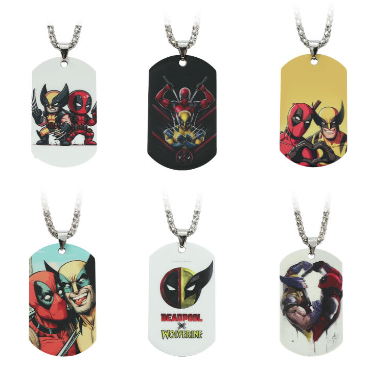 Marvel Deadpool Wolverine Printing Dog Tag Necklace Stainless Steel Neck Chain Accessories Gifts