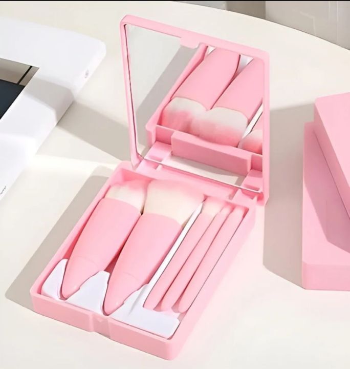 5pcs Mini Makeup Brushes Set With Mirror & Portable Case | Daraz.pk