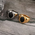 New Stylish Signet Rings for Men, Male Pinky Ring with Tiger Eye Stone Agate ,Gold Color Stainless Steel Metal Jewelry Not Fade. 