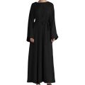Black Plain Belt Abaya Long Maxi Style Dress. 
